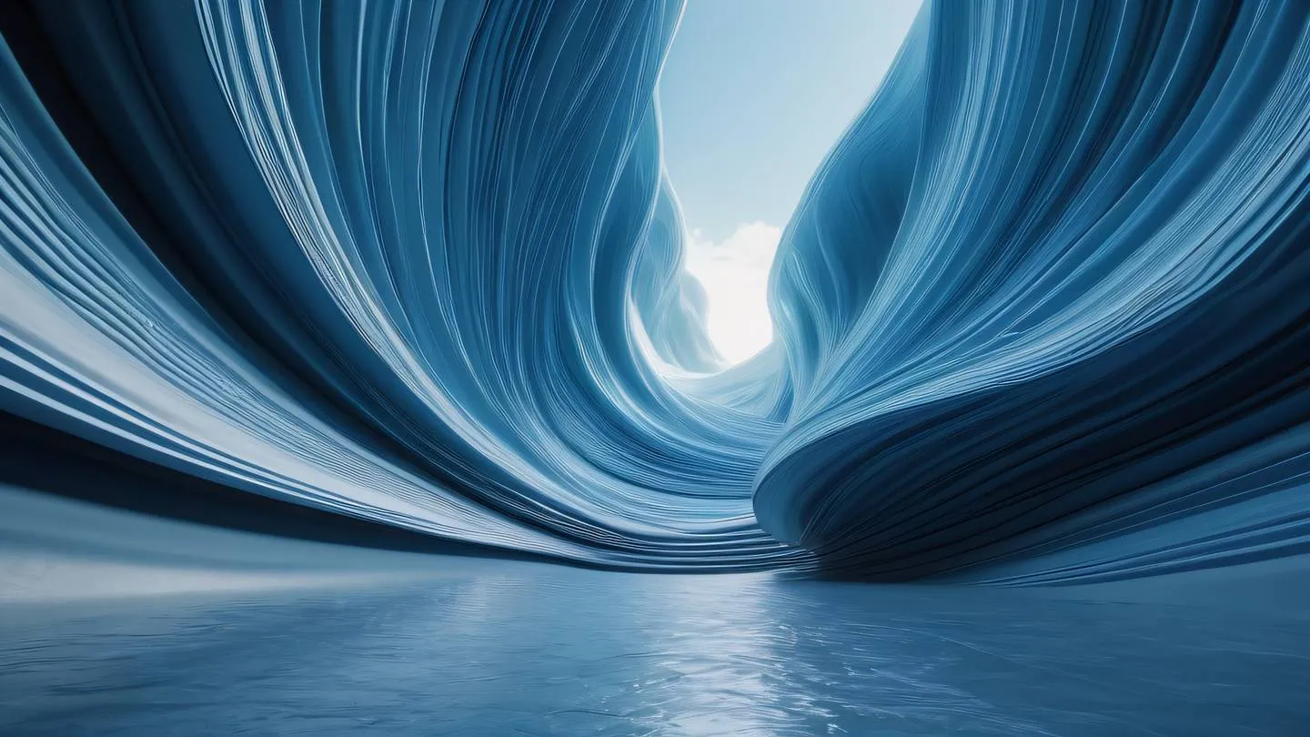 Flowing abstract waves representing smooth transitions and organization dominant breezeway blue and stone blue colors creating a sense of movement captured from low angle perspective high-quality ultra-realistic cinematic 8K UHD high resolution sharp and detail