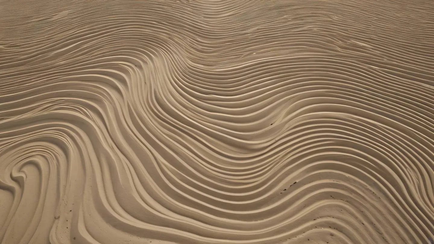 Abstract flowing lines representing data flow and organization using october mist and sand colors creating a zen garden-like pattern shot from 45-degree angle high-quality ultra-realistic cinematic 8K UHD high resolution sharp and detail