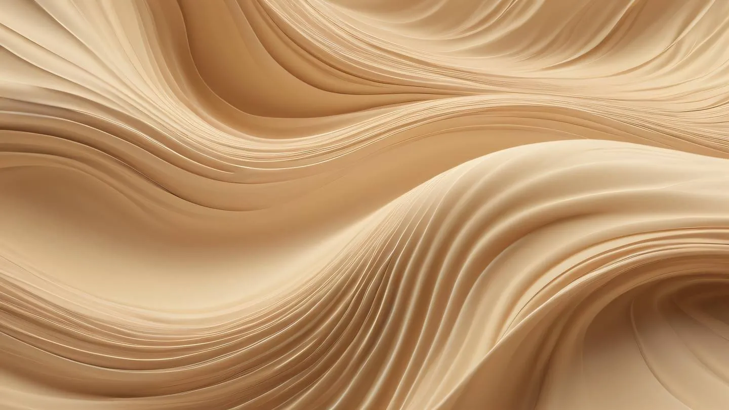 Abstract flowing waves of energy in creamy beige and warm golden colors with organic curved shapes interweaving through space. Captured from a bird's eye view perspective high-quality ultra-realistic cinematic 8K UHD high resolution sharp and detailed