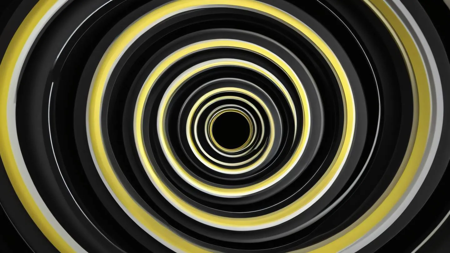 A fast-moving abstract spiral pattern with streaks of bright yellow and white against deep black background shot from top-down perspective high-quality ultra-realistic cinematic 8K UHD high resolution sharp and detail