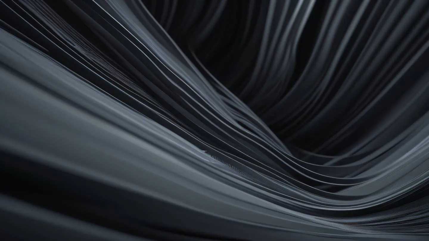 Dynamic abstract composition with flowing elements and structured patterns in dark gray tones representing code structure and testing patterns photographed from low angle perspective high-quality ultra-realistic cinematic 8K UHD high resolution sharp and detail