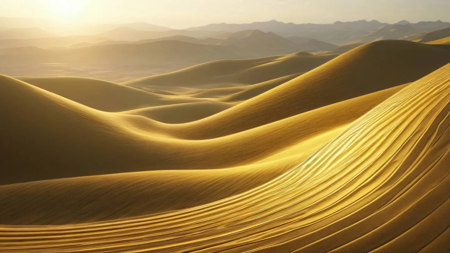 Elegant curved lines of light in natural and yellow tones weaving through a serene abstract landscape suggesting harmony and connection high-quality ultra-realistic cinematic 8K UHD high resolution sharp and detail