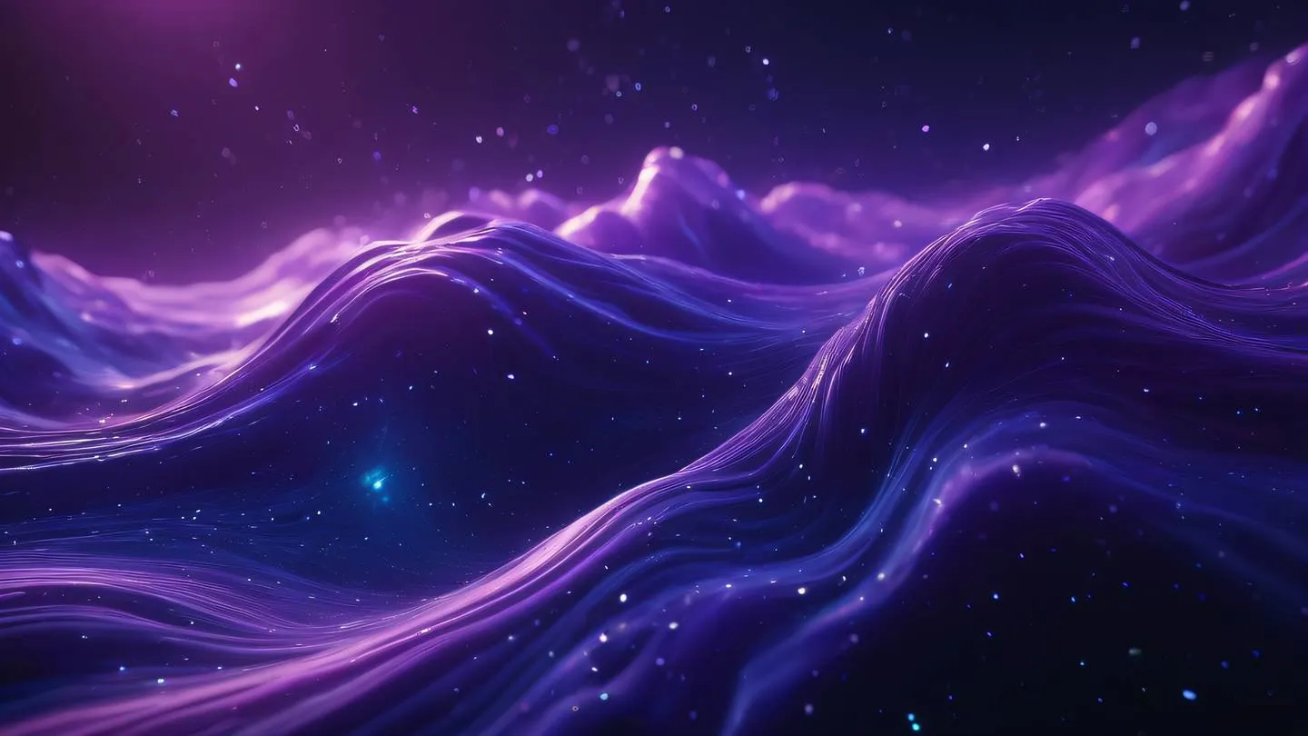 Abstract fluid shapes representing data flow streams of bright indigo and purple light intertwining in a cosmic dance against a deep space background high-quality ultra-realistic cinematic 8K UHD high resolution sharp and detail