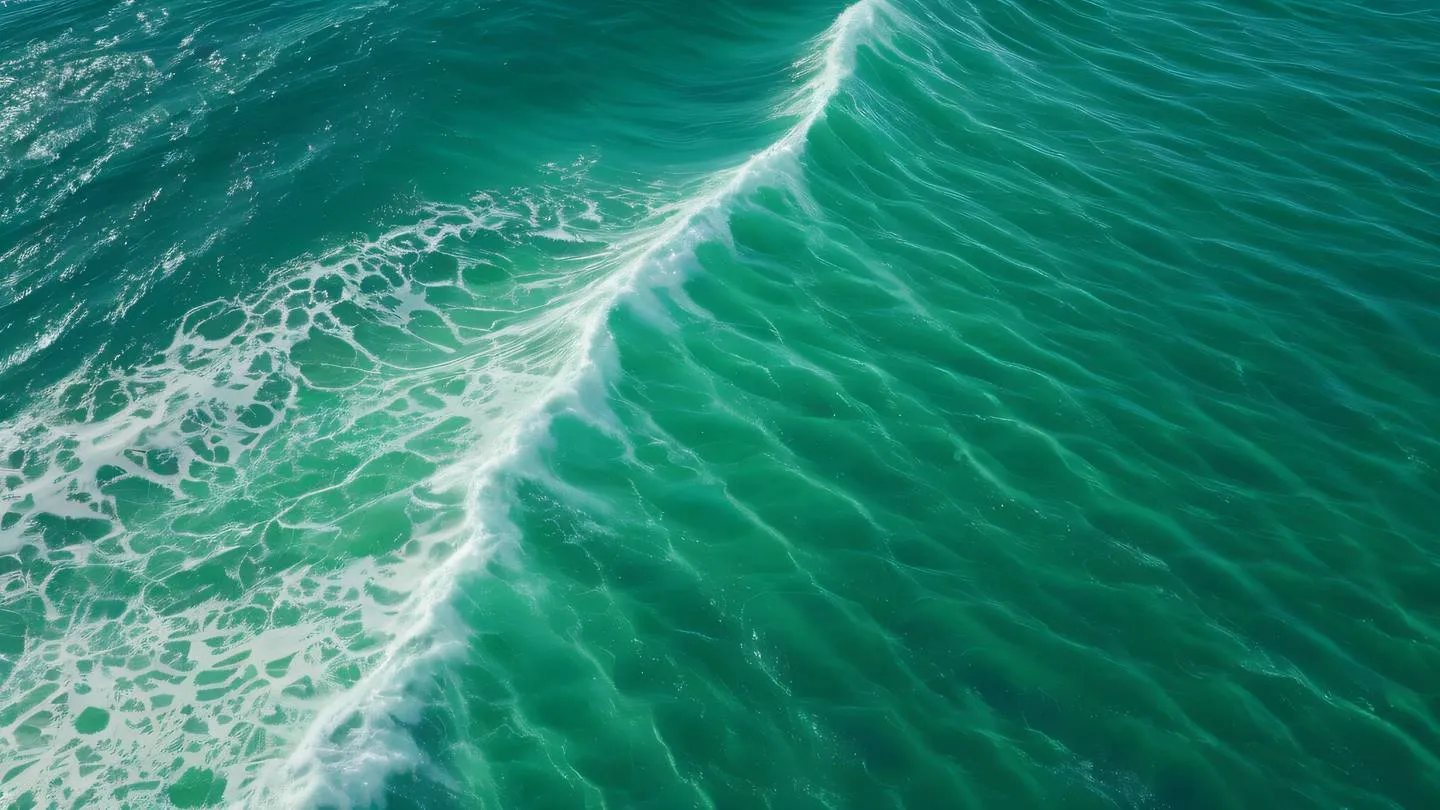 Ocean waves creating natural patterns and rhythms dominant colors of neon green and off-white creating a fresh and energetic atmosphere captured from an aerial perspective high-quality ultra-realistic cinematic 8K UHD high resolution sharp and detail