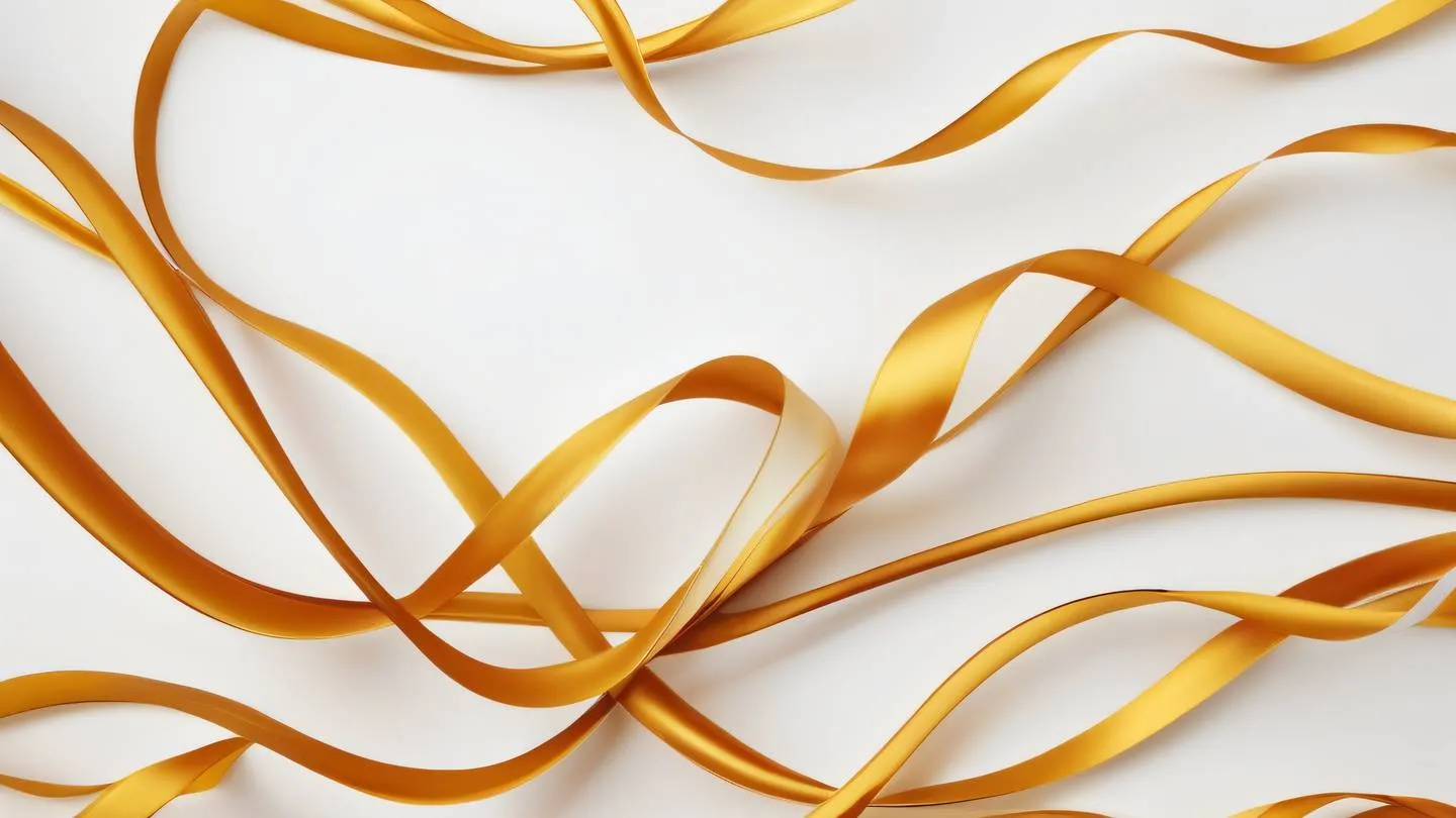 Abstract flowing waves of energy with interweaving ribbons warm golden and amber tones against a crisp white background captured from a top-down aerial perspective high-quality ultra-realistic cinematic 8K UHD high resolution sharp and detail