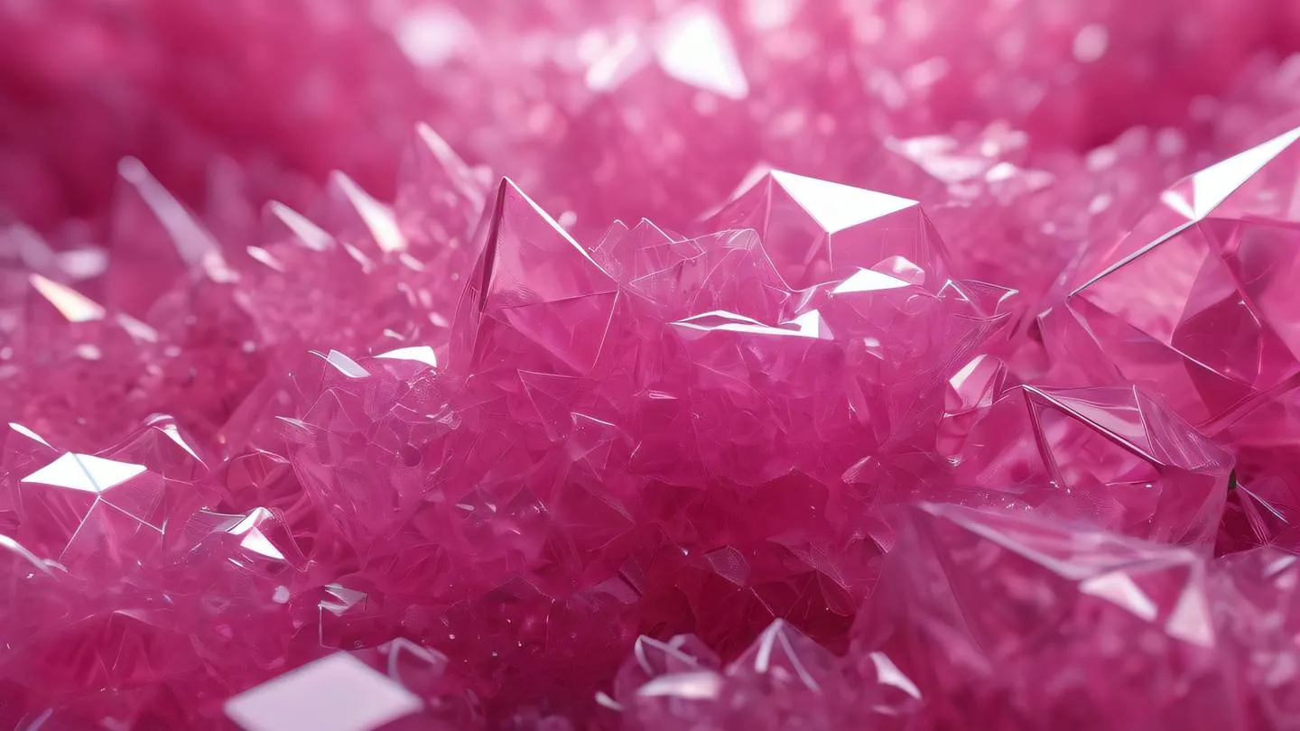 Crystalline structures growing in organic patterns translucent geometric shapes with bright pink and holographic reflections natural formation aesthetic high-quality ultra-realistic cinematic 8K UHD high resolution sharp and detail