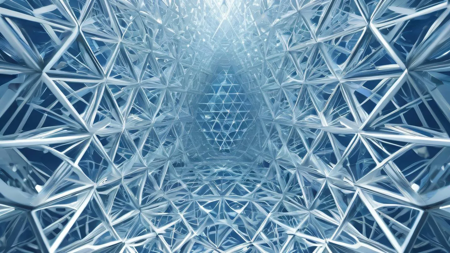 Crystalline structures in bright blue and silver forming intricate geometric patterns representing structure and organization floating in a pure white space high-quality ultra-realistic cinematic 8K UHD high resolution sharp and detail