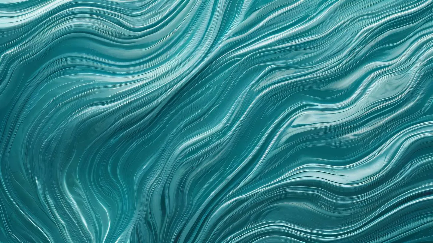 Aerial view of flowing water patterns in bright metallic teal and silver creating natural abstract patterns against a light background resembling technological connections high-quality ultra-realistic cinematic 8K UHD high resolution sharp and detail