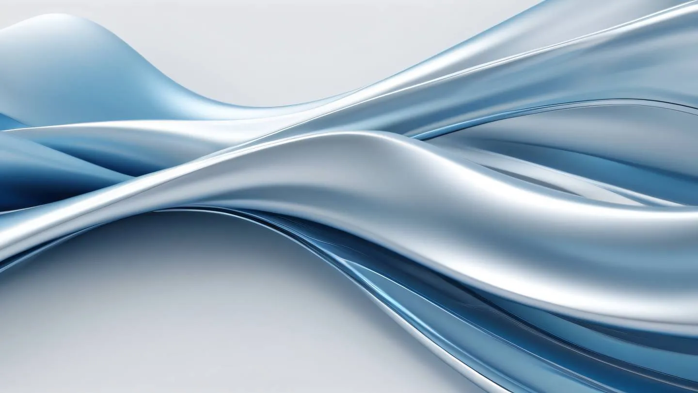 Smooth flowing abstract shapes in bright metallic blue and silver creating a sense of movement and energy with gentle curves and intersecting lines against a clean white background high-quality ultra-realistic cinematic 8K UHD high resolution sharp and detail