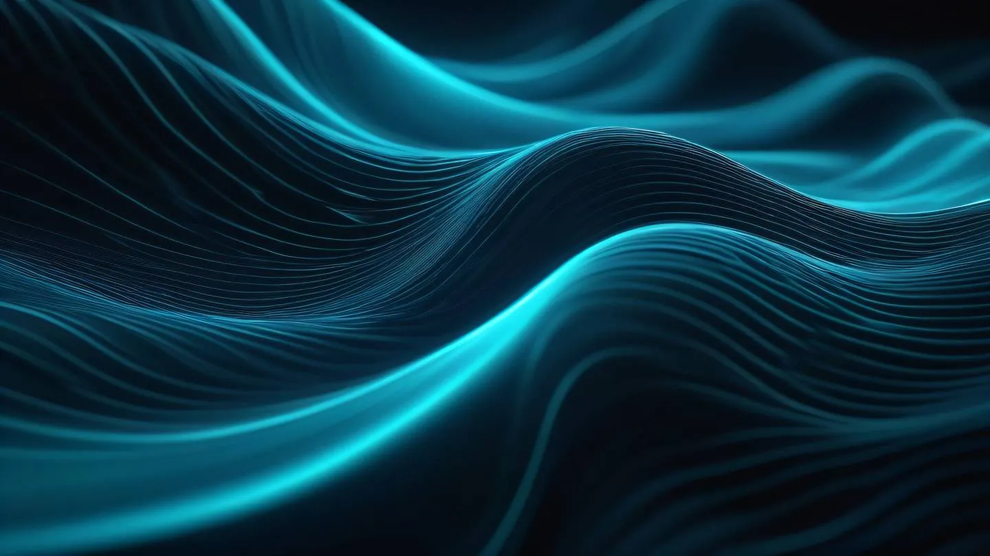 Abstract flowing digital waves representing real-time data streams with iridescent blues and cyans swirling in organic patterns against a dark background high-quality ultra-realistic cinematic 8K UHD high resolution sharp and detail