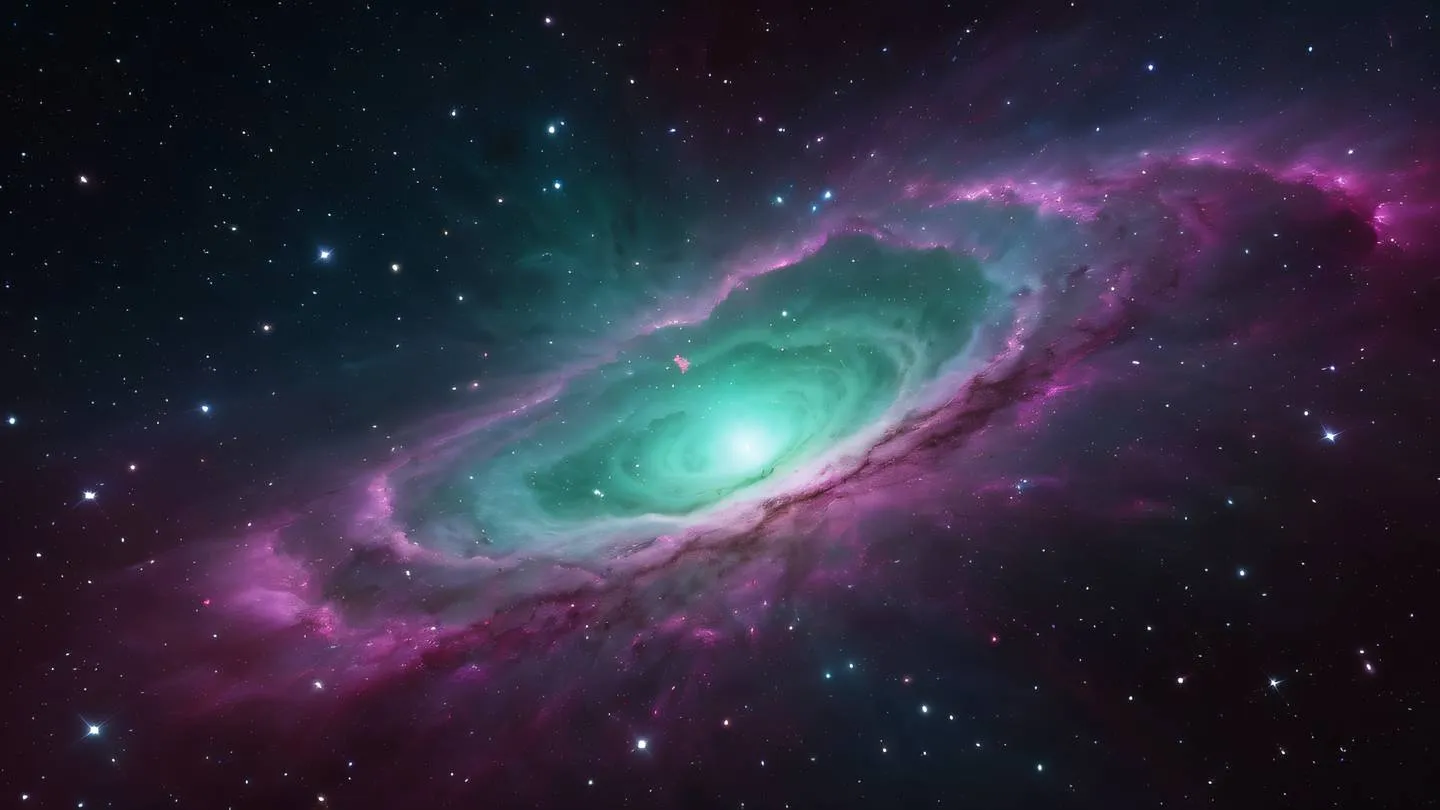 Cosmic nebula with swirling celestial gases dominated by bright fuchsia and electric green colors forming intricate patterns in deep space high-quality ultra-realistic cinematic 8K UHD high resolution sharp and detail