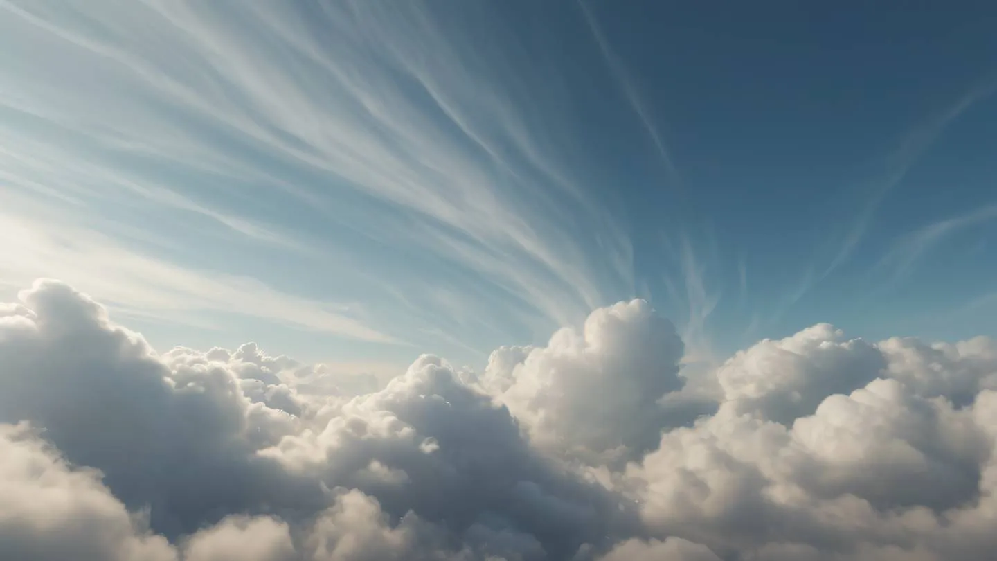 Elegant flowing cloud formations with streaks of October mist and off-white colors interweaving in a harmonious pattern captured from below looking up high-quality ultra-realistic cinematic 8K UHD high resolution sharp and detail