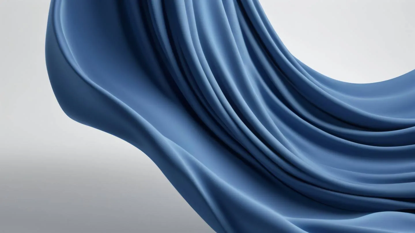 Elegant flowing curves of indigo-colored fabric creating abstract waves and folds against white background photographed from side angle with dramatic lighting high-quality ultra-realistic cinematic 8K UHD high resolution sharp and detail