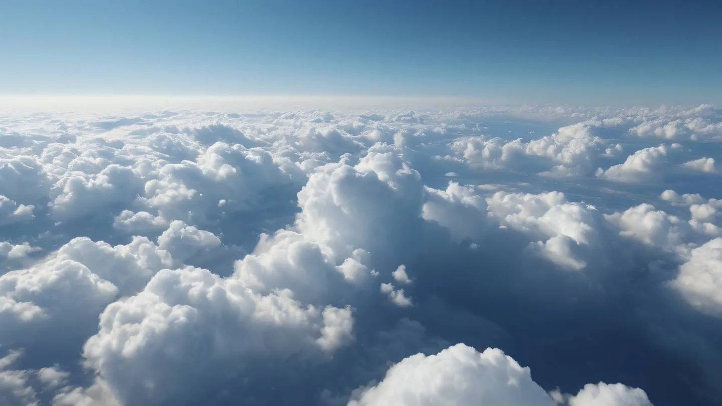 Minimalist cloud formations against clear sky aerial perspective shot from above white and zinc color palette with subtle blue undertones dramatic natural lighting high-quality ultra-realistic cinematic 8K UHD high resolution sharp and detail