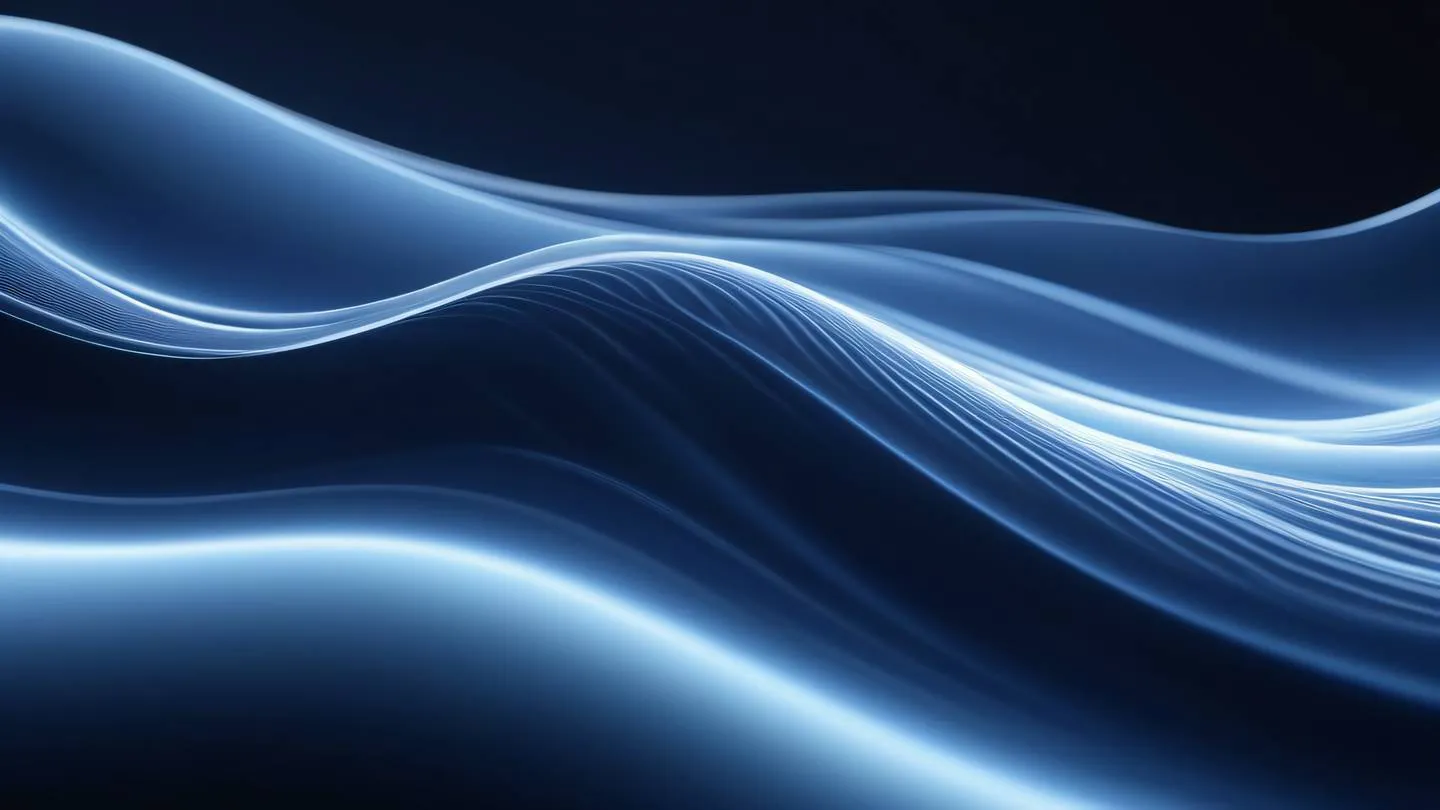 Abstract waves of light creating flowing patterns shot from side angle navy blue and white gradient tones organic shapes with clean lines high-quality ultra-realistic cinematic 8K UHD high resolution sharp and detail