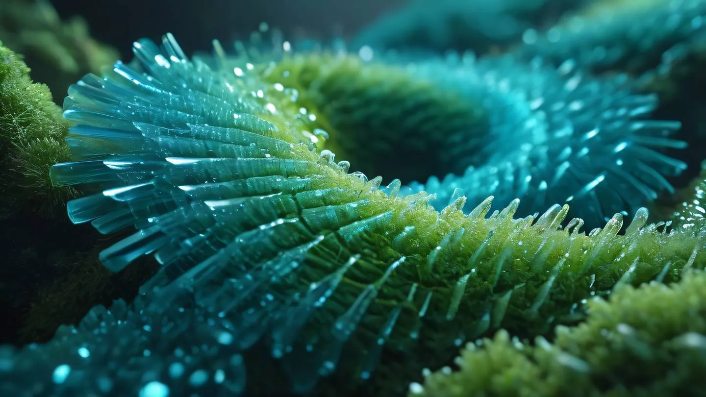 Flowing crystal formations representing data streams in Turquoise blue and fresh moss colors arranged in spiral patterns captured from diagonal angle high-quality ultra-realistic cinematic 8K UHD high resolution sharp and detail