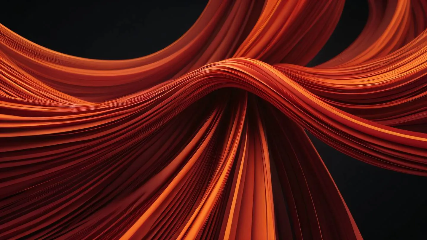 Flowing abstract streams of data visualized as interweaving ribbons bold orange transitioning to blood red colors captured from a dramatic 45-degree angle high-quality ultra-realistic cinematic 8K UHD high resolution sharp and detail