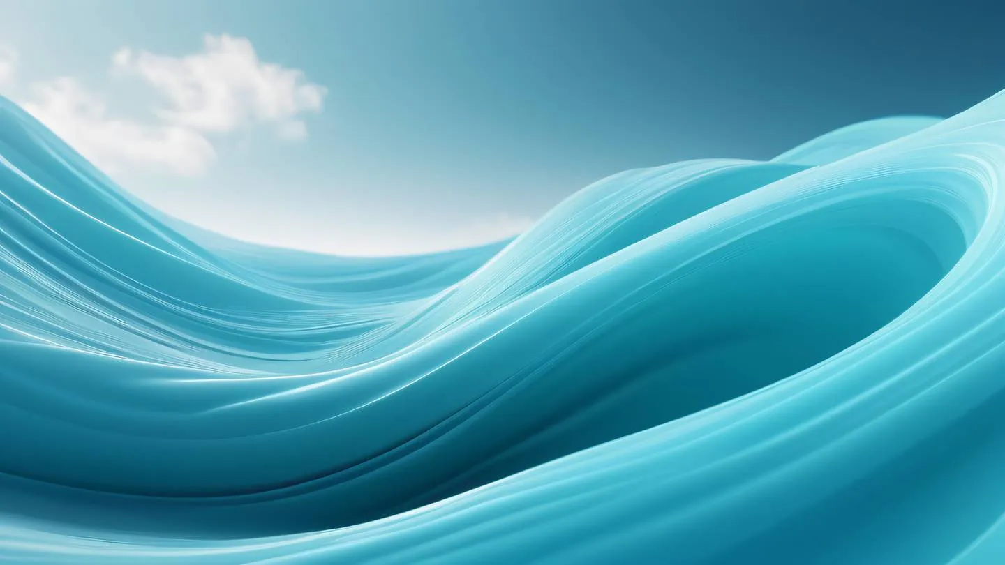 Abstract flowing curves and waves in sky blue turquoise and gentle white colors creating a peaceful and harmonious composition in space resembling a digital river or data stream high-quality ultra-realistic cinematic 8K UHD high resolution sharp and detail