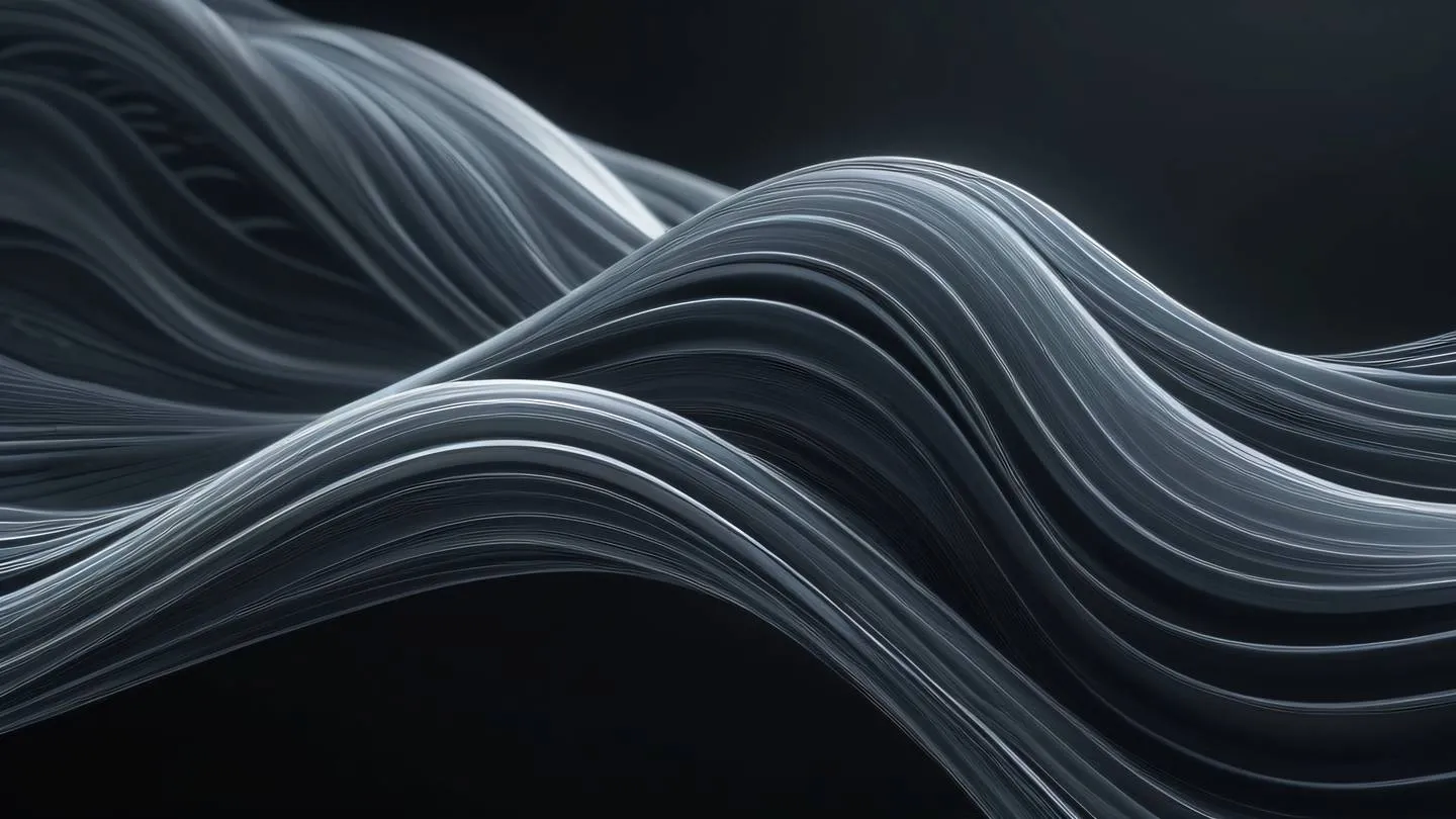 Abstract flowing patterns representing data streams in motion with bright silver and stone colors intertwining in organic shapes against a dark background high-quality ultra-realistic cinematic 8K UHD high resolution sharp and detail