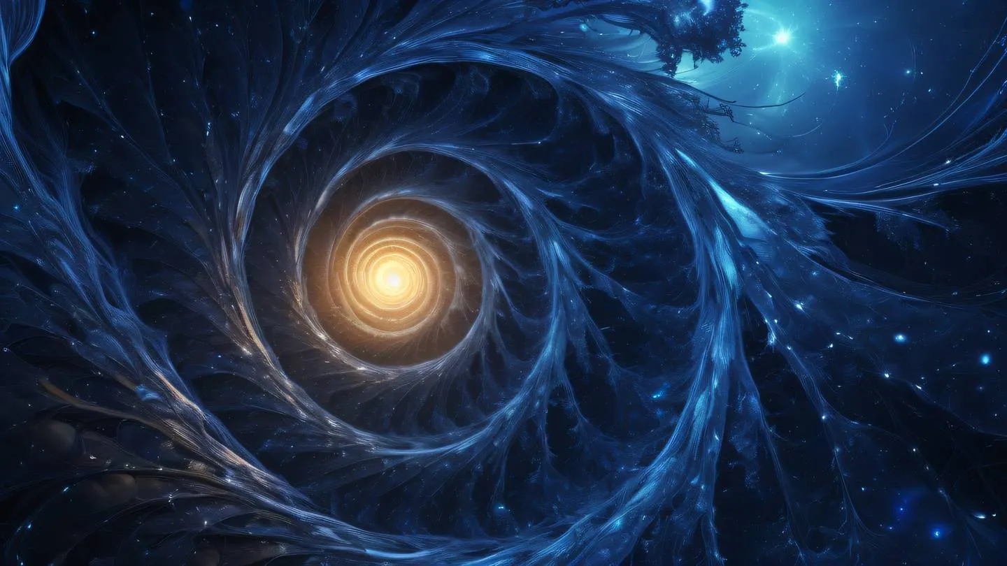 Dynamic abstract fractal patterns resembling digital networks with bright indigo and navy colors swirling in cosmic formations ultra-realistic cinematic 8K UHD high resolution sharp and detailed