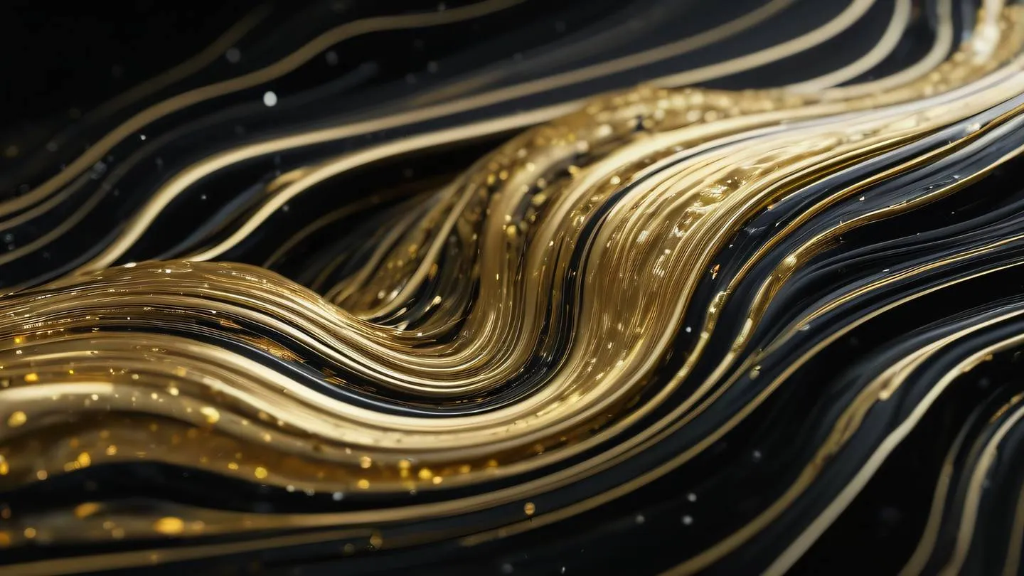 Abstract fluid art representing data streams merging and flowing featuring bold gold and white swirls against a deep black background shot from a macro perspective high-quality ultra-realistic cinematic 8K UHD high resolution sharp and detail