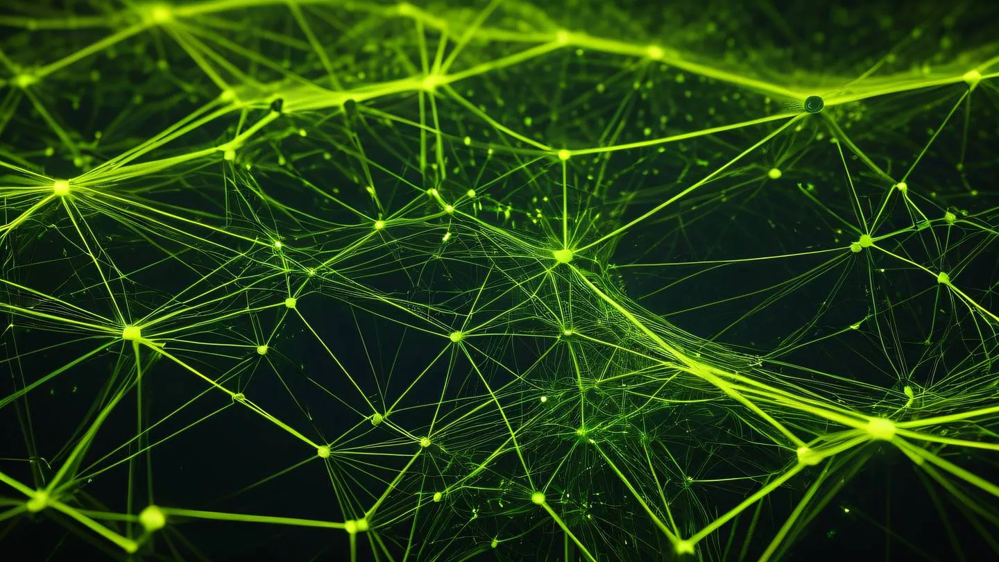 Abstract flowing data streams visualization with interconnected nodes geometric patterns representing web structure sunshine yellow and fluorescent green gradient dynamic composition from top-down perspective high-quality ultra-realistic cinematic 8K UHD high resolution sharp and detail