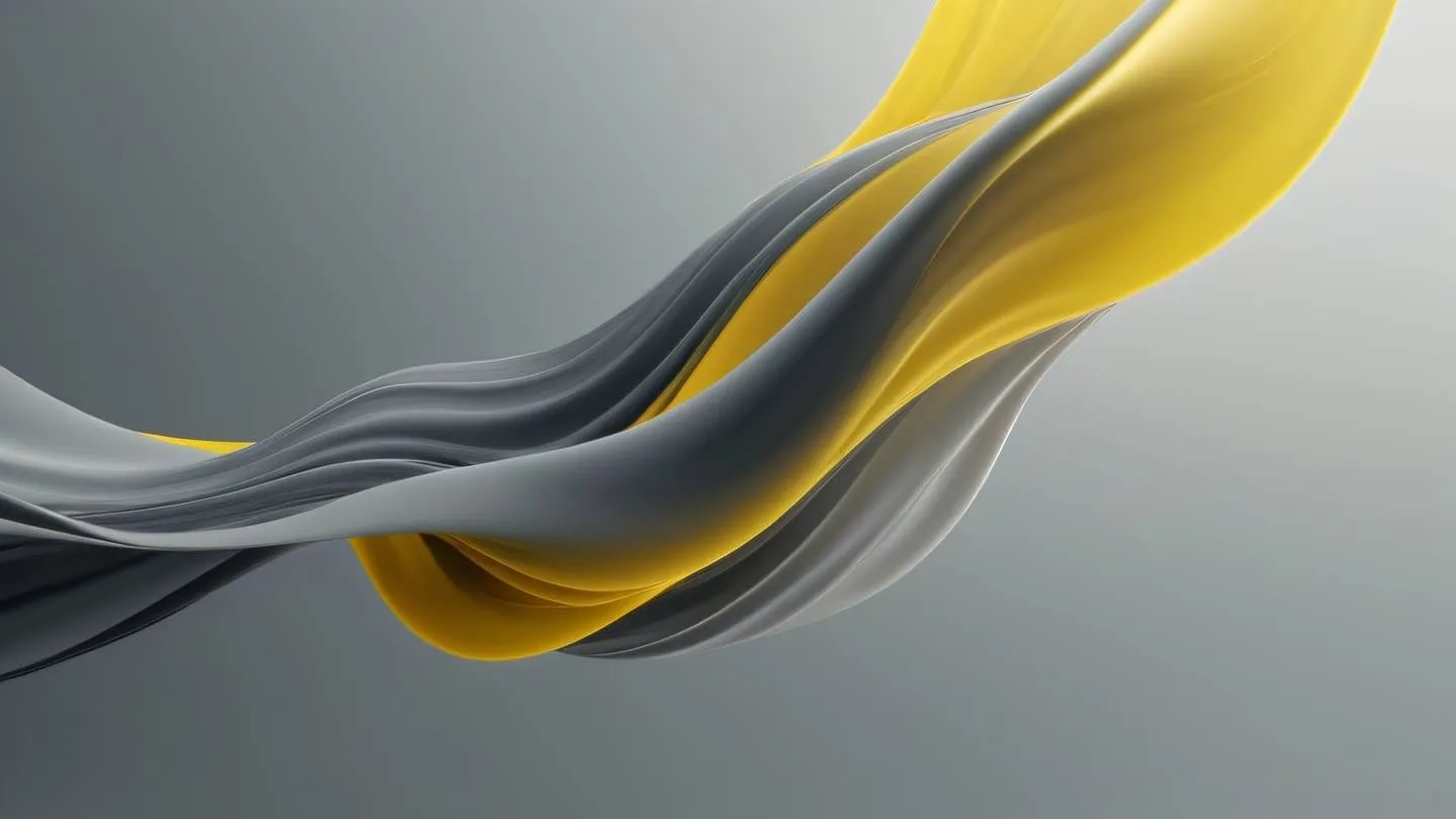 Abstract time-flow representation with floating organic shapes neutral gray and sunshine yellow gradient flowing from left to right photographed from a side angle high-quality ultra-realistic cinematic 8K UHD high resolution sharp and detail