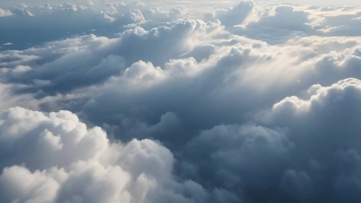 Abstract flowing clouds in holographic and silver tones captured from a bird's eye view with natural light streaming through creating dynamic patterns high-quality ultra-realistic cinematic 8K UHD high resolution sharp and detail