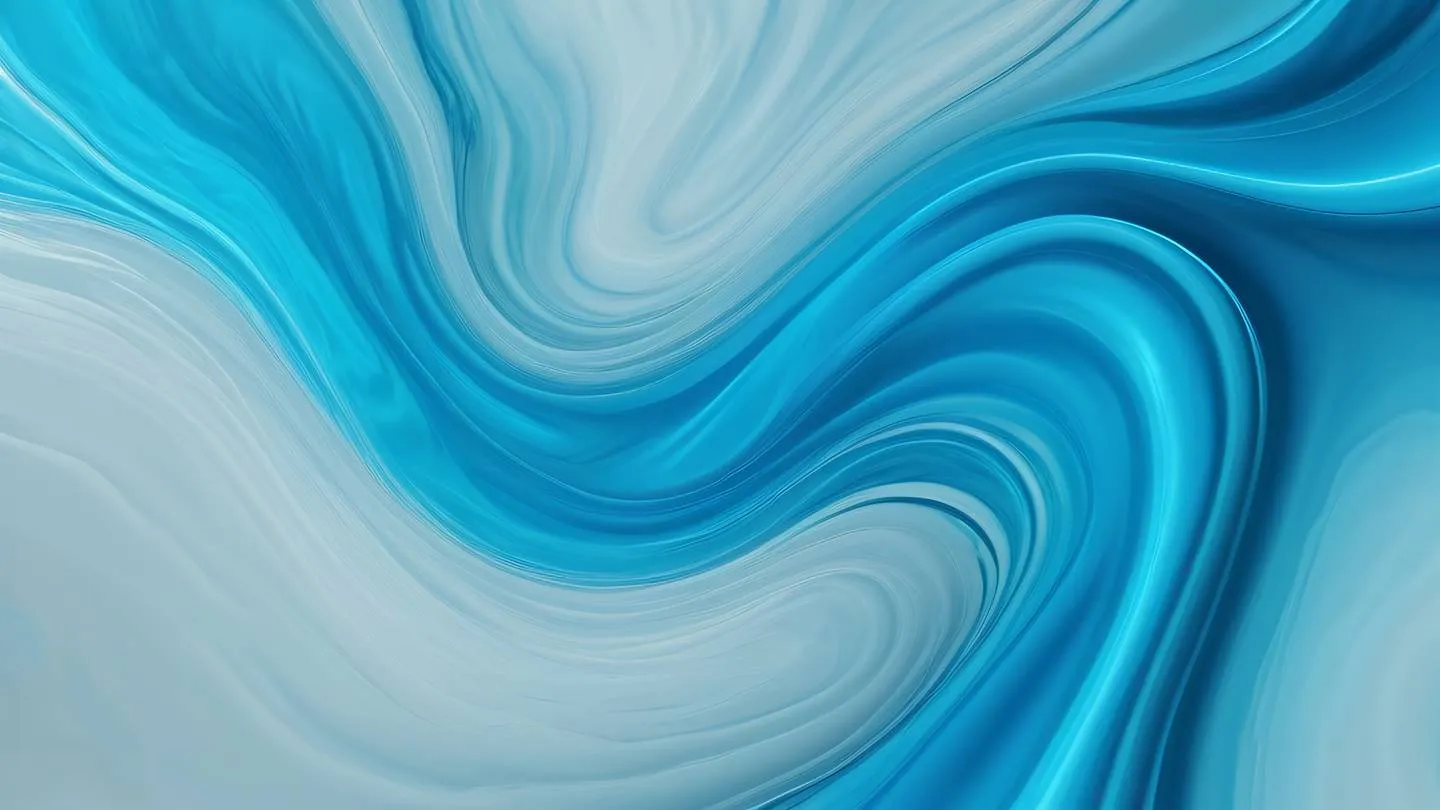 Abstract fluid motion of smooth flowing liquid in bright cyan and electric blue colors captured from top-down perspective representing the flow of time high-quality ultra-realistic cinematic 8K UHD high resolution sharp and detail