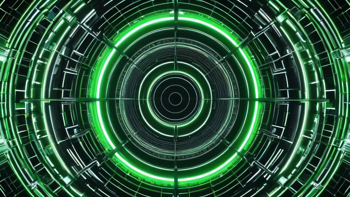 An abstract geometric pattern representing time zones with interconnected circular elements featuring metallic silver and neon green colors shot from a top-down perspective with strong directional lighting high-quality ultra-realistic cinematic 8K UHD high resolution sharp and detail