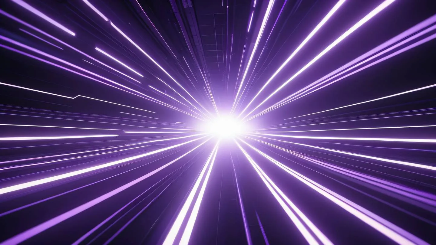 Geometric abstract composition with intersecting violet and white light beams in a technological environment representing successful deployment high-quality ultra-realistic cinematic 8K UHD high resolution sharp and detail