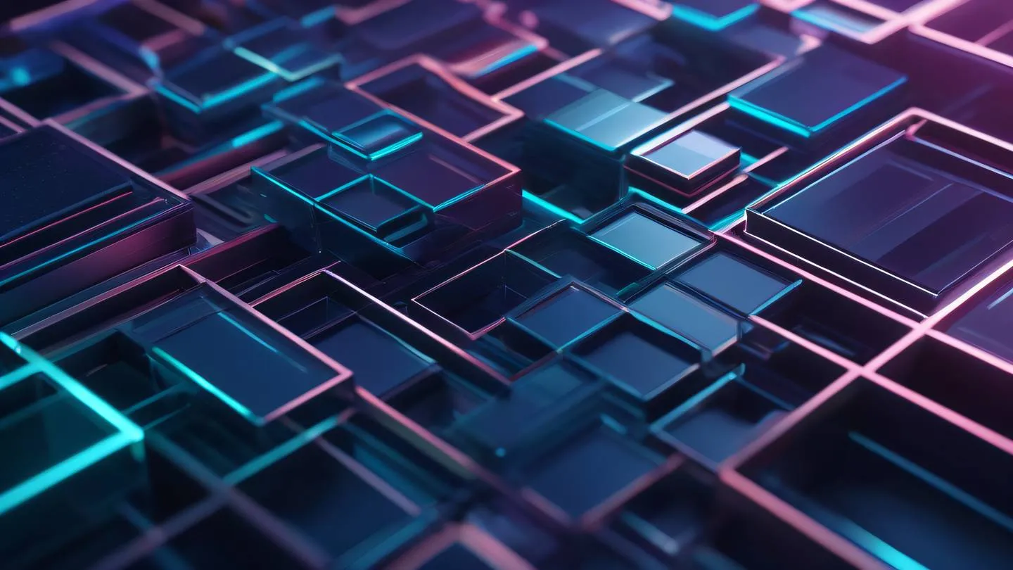 Abstract 3D render of interlocking geometric shapes in iridescent colors representing data protection and security layers flowing patterns high-quality ultra-realistic cinematic 8K UHD