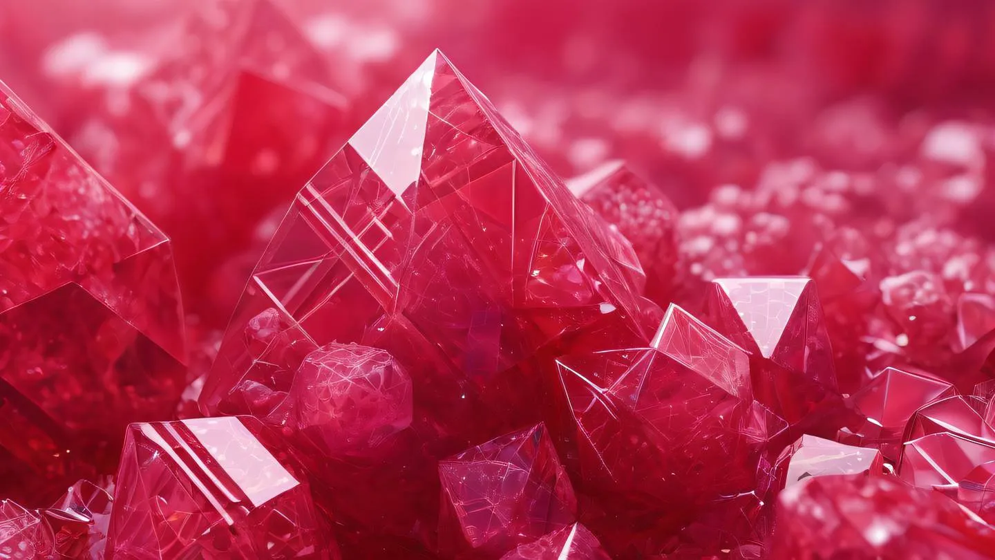 Abstract geometric crystalline structures in vibrant red and pink hues with intricate patterns representing data optimization featuring sharp angular shapes high-quality ultra-realistic 8K UHD sharp and detailed