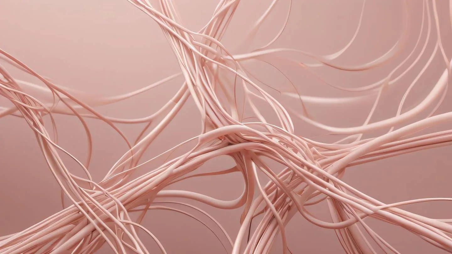 A dynamic abstract representation of interconnected nodes and pathways featuring flowing organic shapes in soft rose and neutral tones representing system optimization and harmony high-quality cinematic 8K ultra-realistic