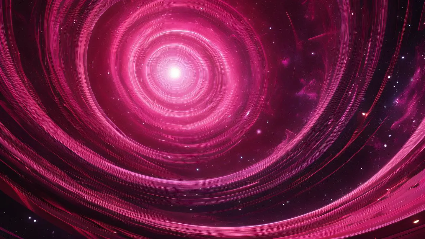 An abstract cosmic landscape with swirling patterns of bright pink and red energies representing digital transformation and optimization with geometric elements floating in space ultra-realistic cinematic 8K high resolution sharp and detailed