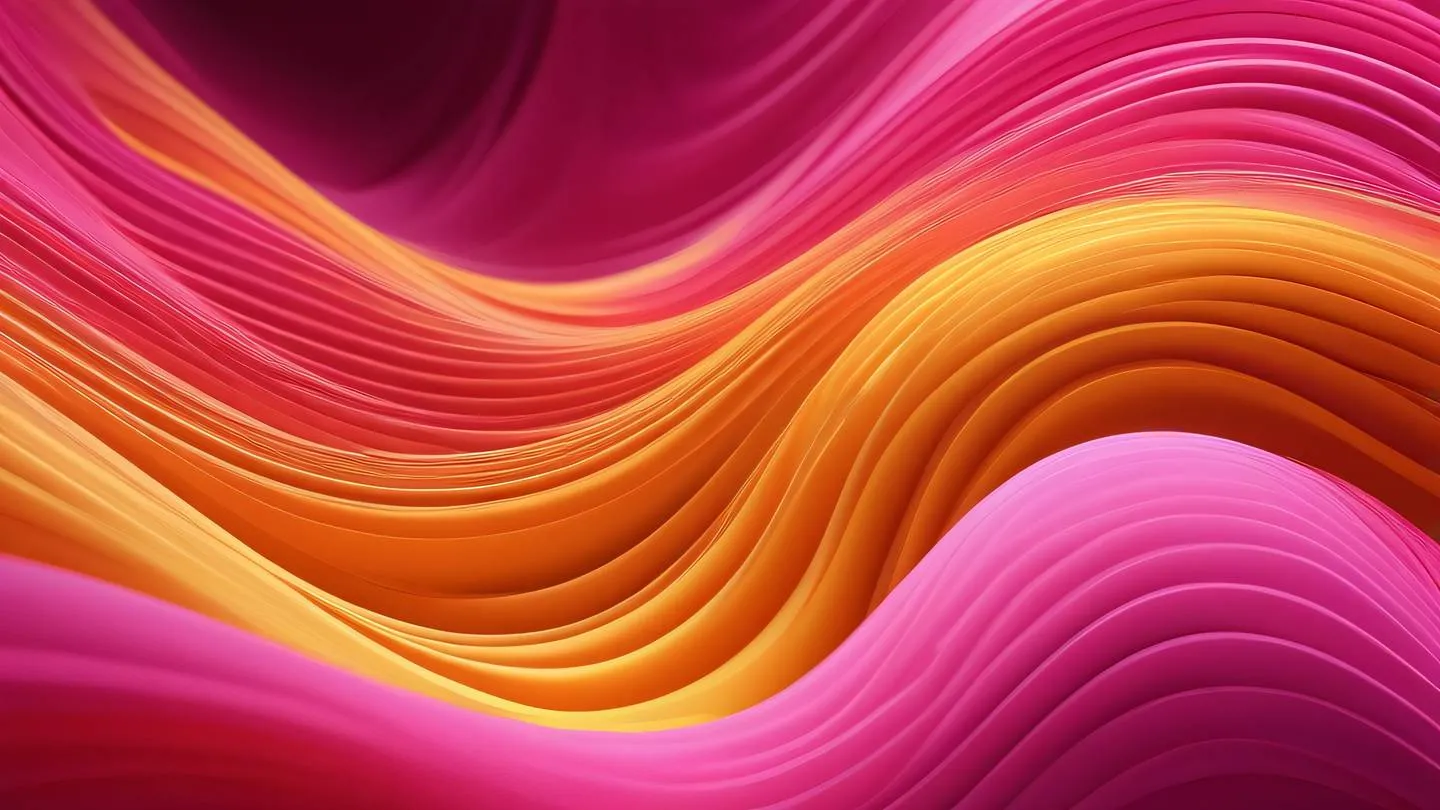 Abstract flowing lines forming wave-like patterns representing data flow and middleware concept bright pink and amber gradient colors swirling together in a dynamic composition high-quality ultra-realistic cinematic 8K UHD high resolution sharp and detail