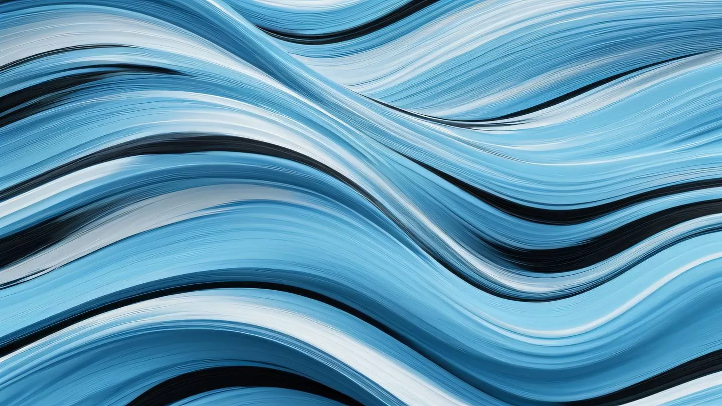 Abstract brush strokes creating a wave pattern vibrant light blue and white colors with black accents viewed from a bird's eye perspective high-quality ultra-realistic cinematic 8K UHD high resolution sharp and detail