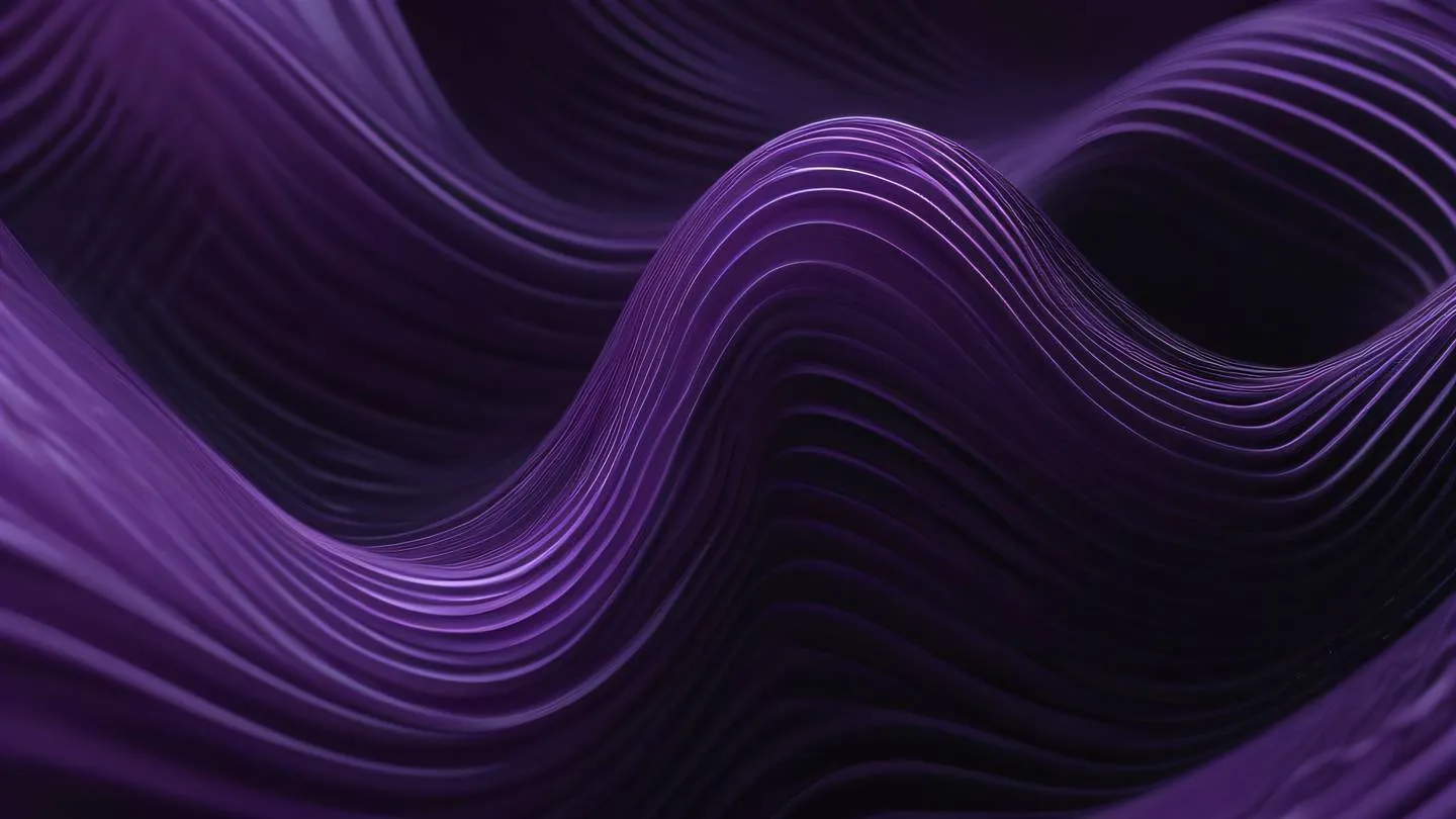 Abstract flowing patterns resembling code structures with smooth transitions between black and amethyst colors shot from a diagonal perspective featuring organic curves and geometric shapes high-quality ultra-realistic cinematic 8K UHD high resolution sharp and detail