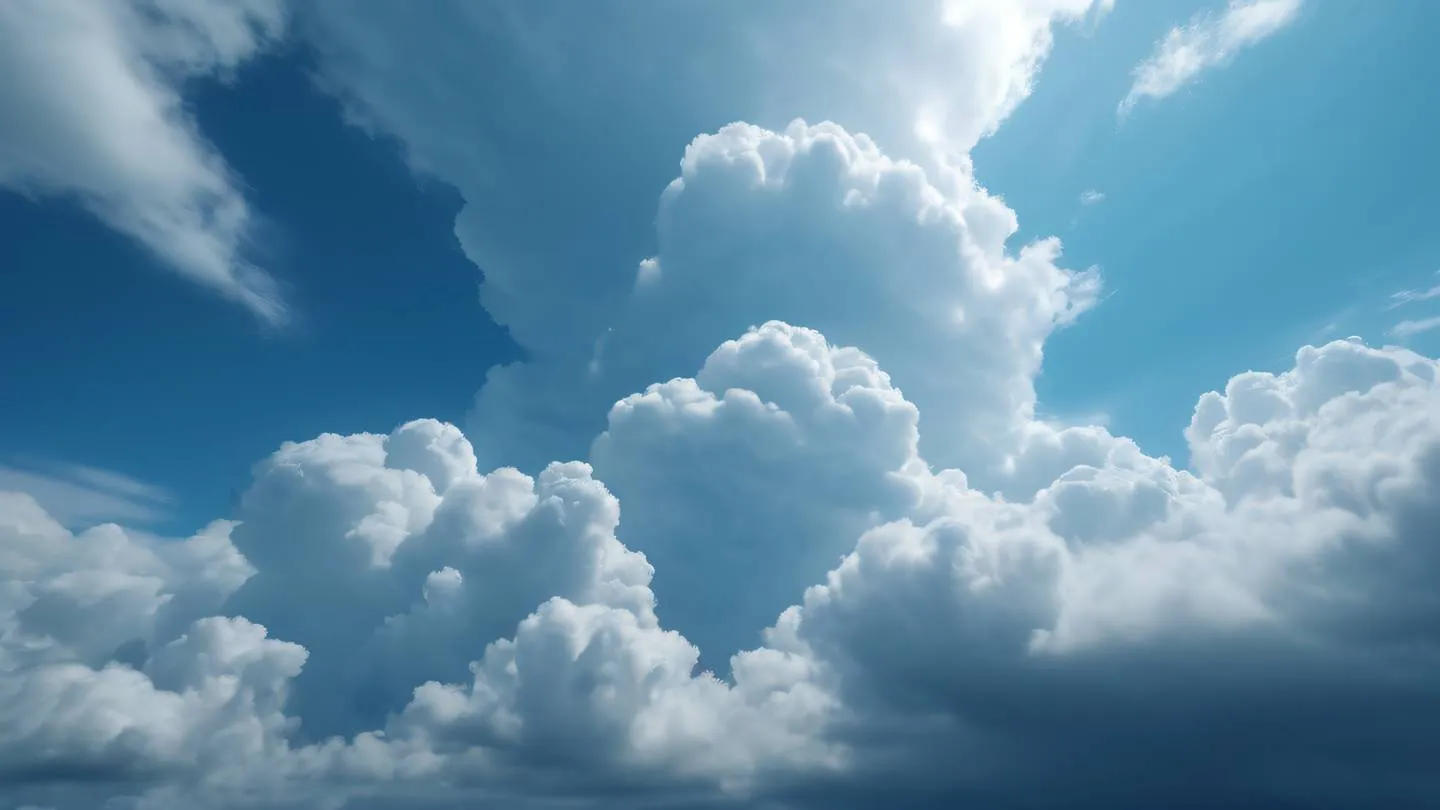 Abstract flowing cloud formations in baby blue and white tones creating a sense of time passing. Captured from a low angle perspective with dramatic lighting high-quality ultra-realistic cinematic 8K UHD high resolution sharp and detail