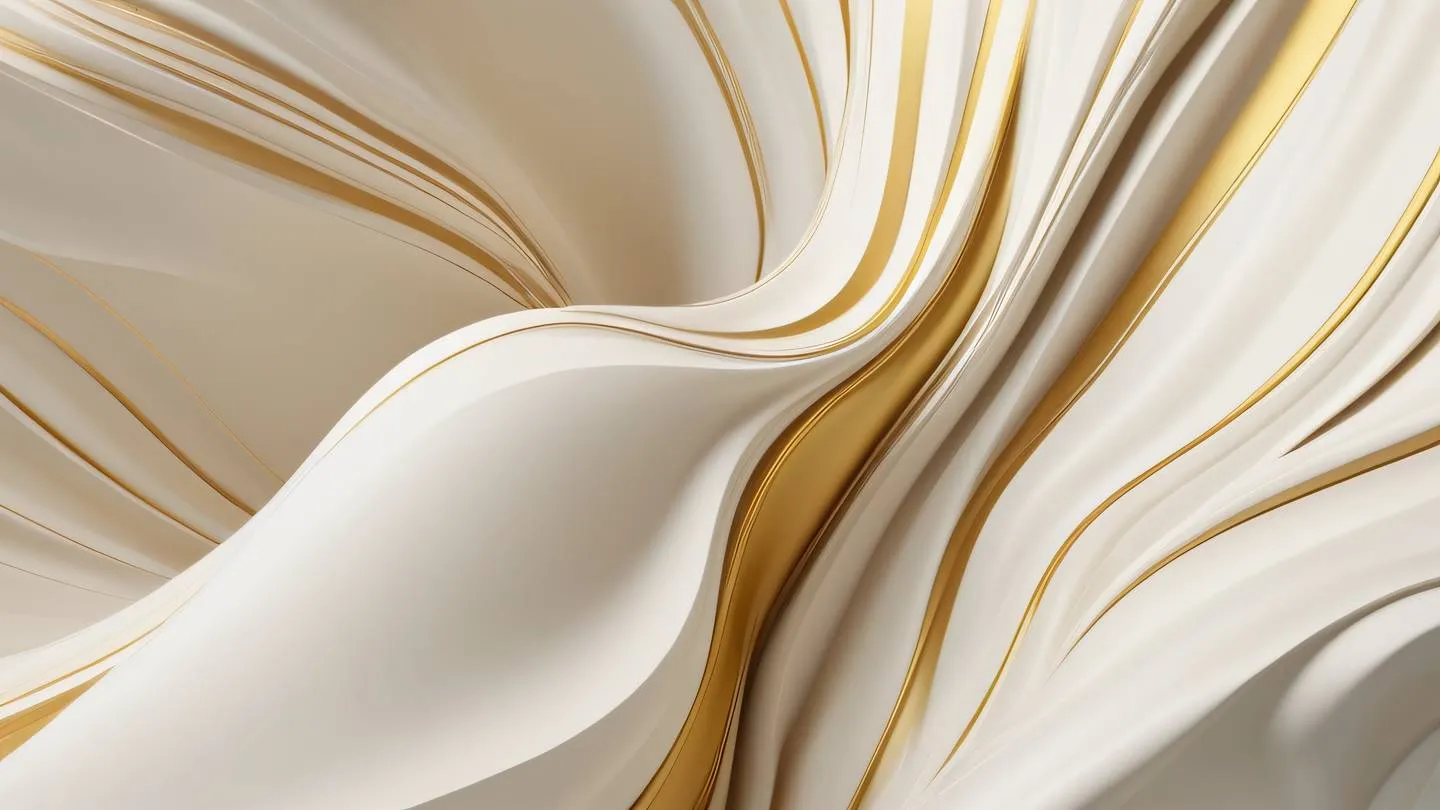 Abstract fluid motion of time streams flowing through geometric shapes rendered in creamy whites and warm gold tones captured from a 45-degree angle high-quality ultra-realistic cinematic 8K UHD high resolution sharp and detail