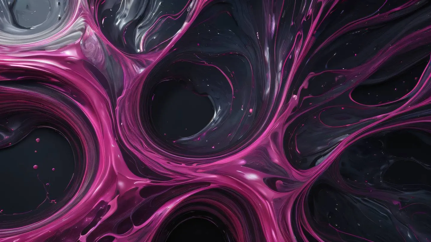 Abstract fluid art with interweaving streams of bright zinc and pink colors forming dynamic patterns against a dark background reminiscent of digital networks high-quality ultra-realistic cinematic 8K UHD high resolution sharp and detail