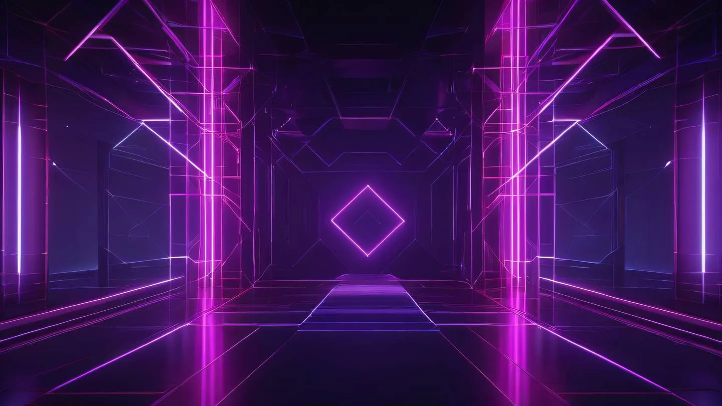 A modern abstract architectural structure with glowing neon purple and red geometric shapes representing database connections ultra-realistic cinematic 8K UHD high resolution sharp and detailed