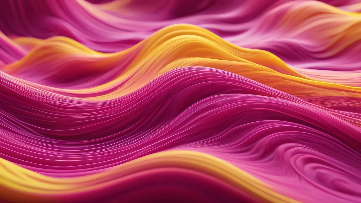 Fluid abstract texture with interweaving waves in fuchsia and yellow colors representing data flow patterns dynamic energy streams high-quality ultra-realistic cinematic 8K UHD high resolution sharp and detail