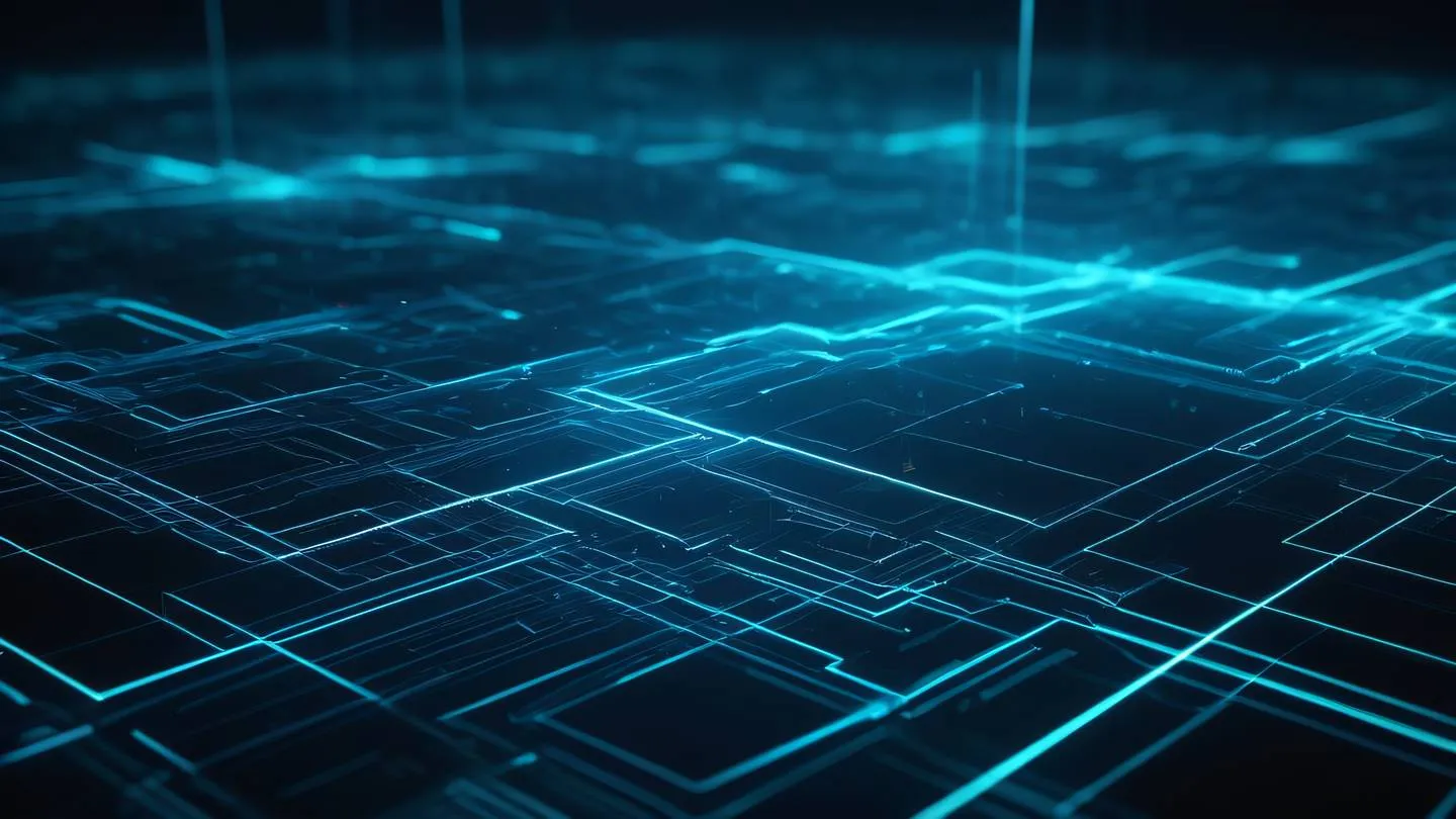 Abstract geometric pattern representing database connections and nodes featuring glowing cyan and neon indigo lines interconnecting on a dark background crystalline structures with translucent surfaces ultra-realistic cinematic 8K UHD high resolution sharp and detailed