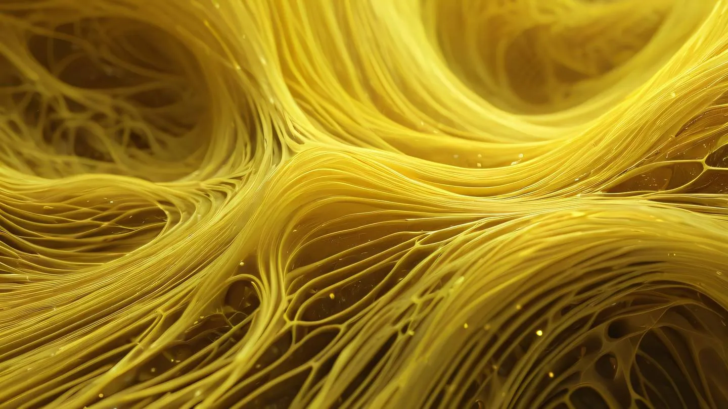 Flowing abstract patterns in yellow and gem tones organic shapes resembling digital networks energy streams high-quality ultra-realistic cinematic 8K UHD high resolution sharp and detailed