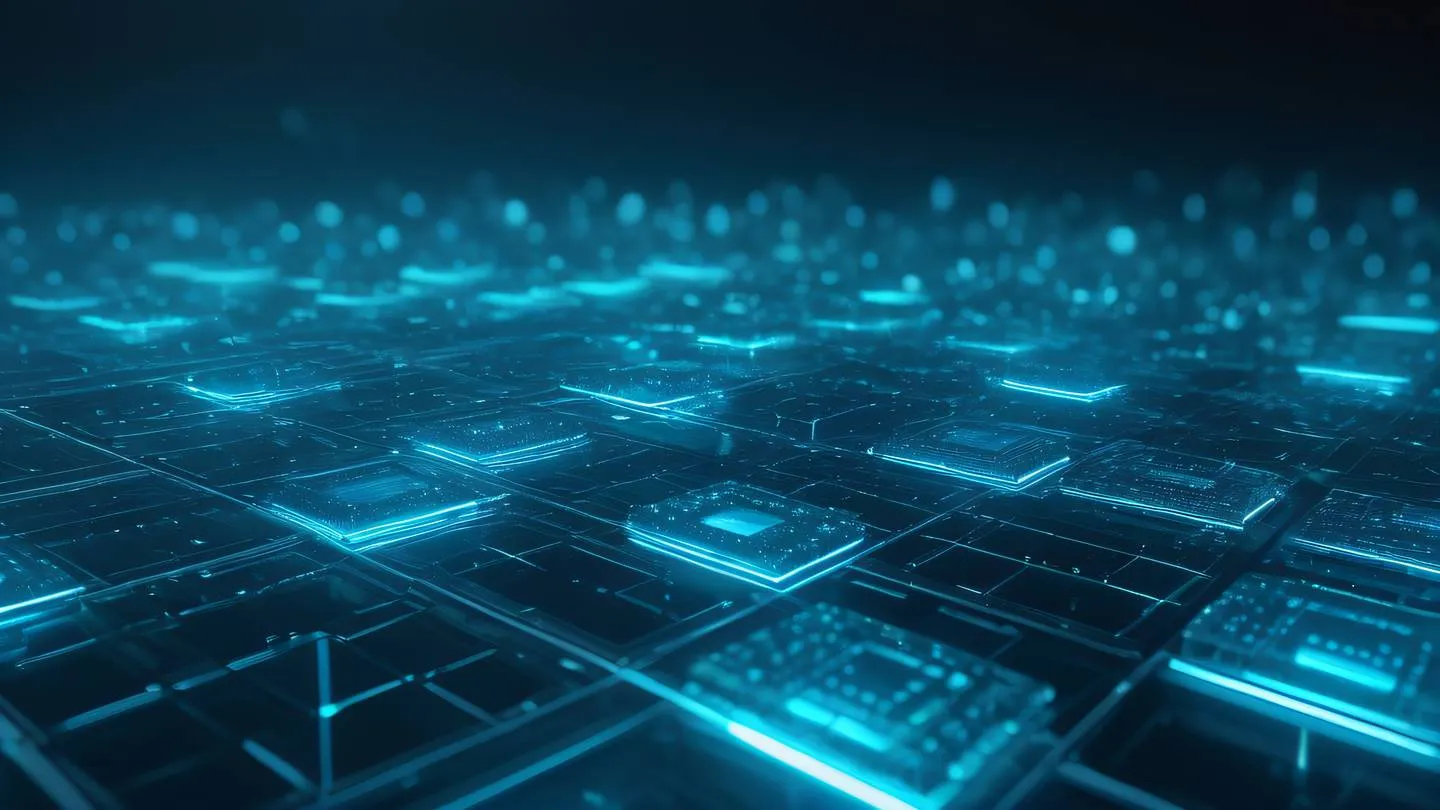 A futuristic database visualization with glowing blue and cyan geometric patterns floating crystalline structures representing data models ultra-realistic cinematic 8K UHD high resolution sharp and detail