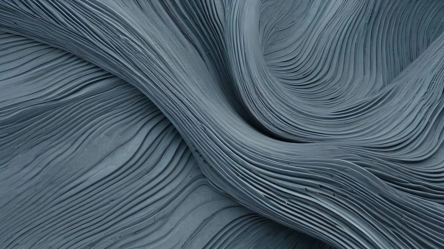 Abstract flowing patterns resembling binary data streams rendered in dusty blue and concrete gray with sharp geometric shapes intersecting throughout captured from a top-down aerial perspective high-quality ultra-realistic cinematic 8K UHD high resolution sharp and detail