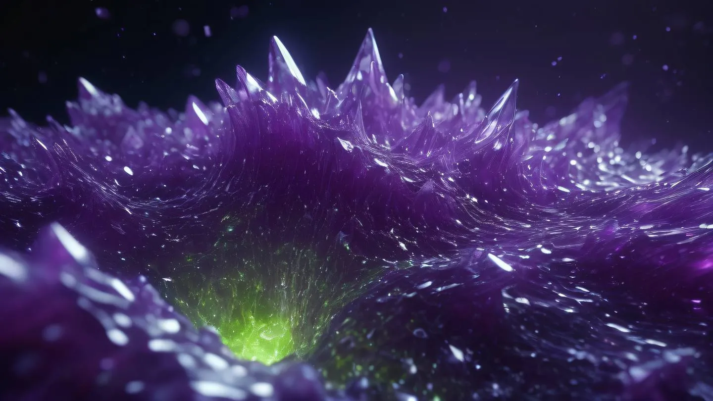 A futuristic abstract network of glowing purple and lime energy streams flowing through a crystalline matrix high-quality ultra-realistic cinematic 8K UHD high resolution sharp and detail