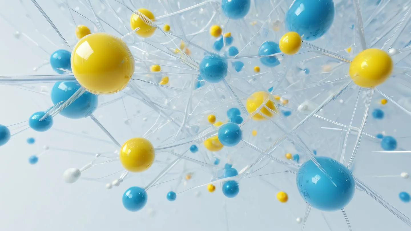 An elegant abstract composition of interconnected crystalline structures in cool blues and bright yellows floating in a pristine white space symbolizing clean and efficient network architecture high-quality ultra-realistic cinematic 8K UHD high resolution sharp and detail