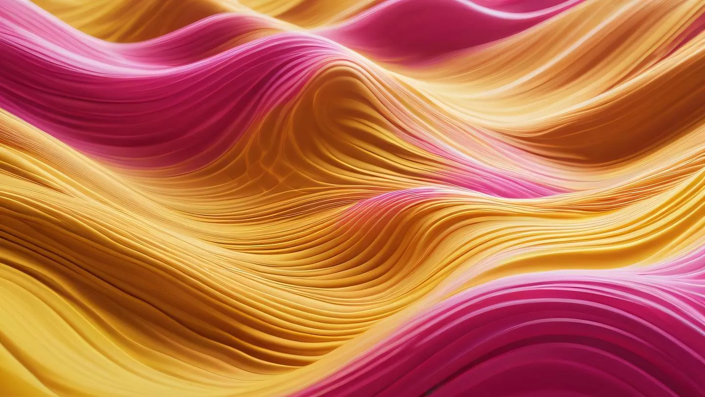 Abstract digital wave patterns representing data flow with interweaving streams of bright pink and mustard yellow energy flowing through a crystalline structure high-quality ultra-realistic cinematic 8K UHD high resolution sharp and detail